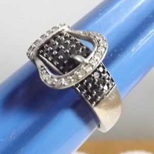 925 Sterling Silver and Cubic Zirconia Belt Buckle Ring, Size 7.25